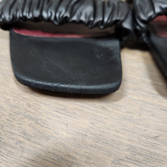 STAUD Maya Black Ruched Leather Slide Strappy Sandals - Picture 7 of 15